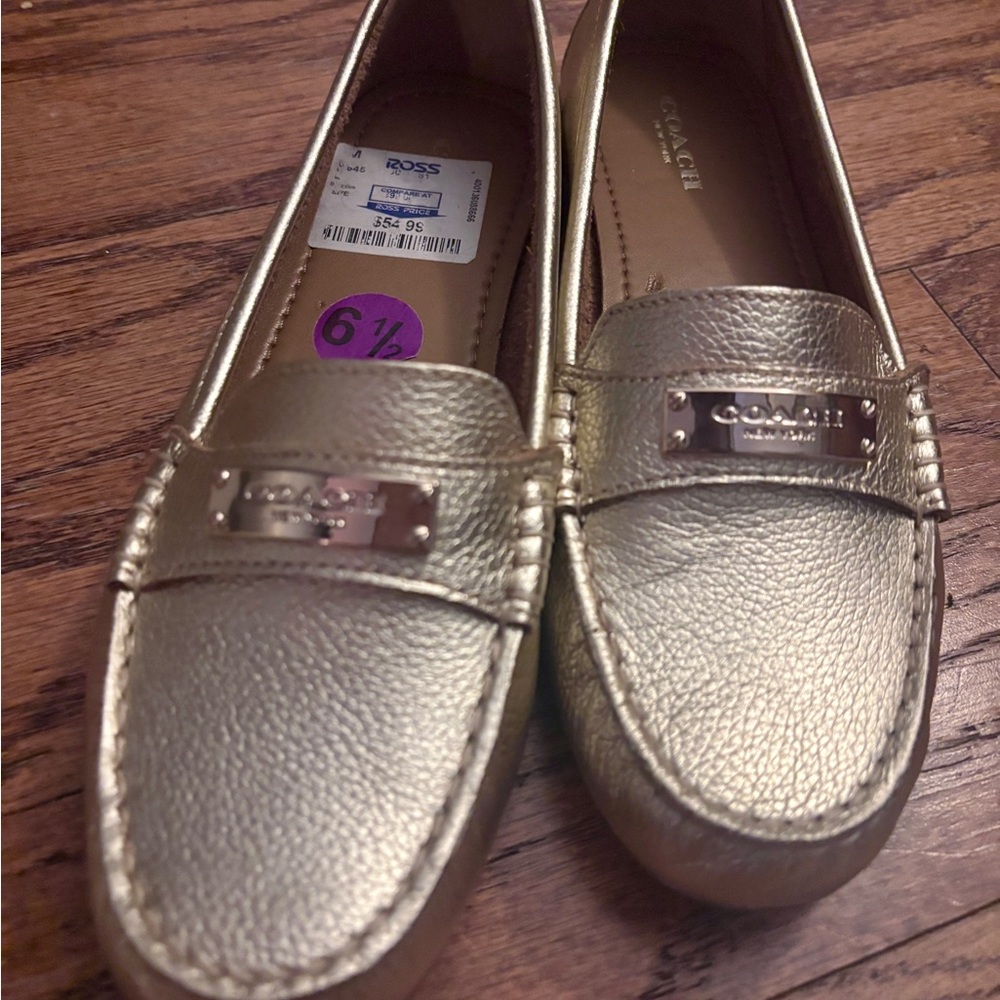 Coach Metallic Gold Penny Loafers - Women's - Picture 3 of 9